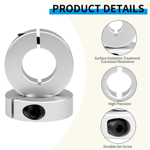 4 Piece Aluminum Split Shaft Collar Set With 20mm Bore, 40mm Outer Diameter, 12mm Thickness, M5 Set Screws features durability and precision.