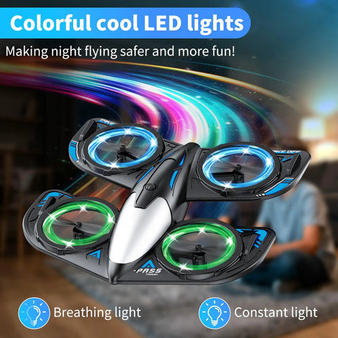 Beginner Friendly Foam RC Drone For Kids With LED Lights 360 Degree Flip Altitude Hold 3 Speed Modes hovering indoors