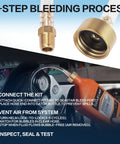 Hydraulic Steering Bleed Kit For Boats With Leak-Proof Cap And Quick-Connect Bottle Thread in use on boat steering system