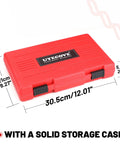 Red plastic storage case for 39 Piece Screw Extractor Set With Left Hand HSS Drill Bits, Multi-Spline Stripped Screw Extractors.