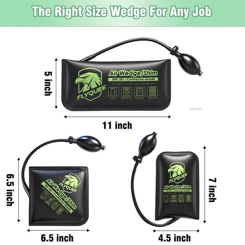 Inflatable Air Wedge Shim Kit With Three Sizes For Commercial Use, Pro Grade Air Bag Tool For Alignment And Leveling, Durable 840D Coated Material