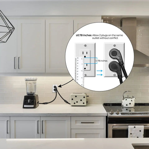 Three Pack 3 Feet Flat Plug Extension Cord 14 AWG 15A 1875W Heavy Duty Black Space Saving Power Cords for home kitchen use