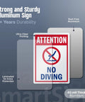 Attention No Diving Pool Sign 14 By 10 Inches Outdoor Aluminum With 40 Mil Lamination Rustproof Red Blue And White Made In USA