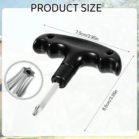 Adjustable Golf Wrench Tool For Driver Heads, Stainless Steel, Plastic Handle, Head Adjustment Tool For Club Drivers, Shaft Adapter Torque Tool, Precision Fit, Black shown with dimensions