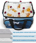 Large Capacity Insulated Cooler Bag With Leak Proof Lining For Grab And Go Outdoor Eats filled with ice and bottled drinks
