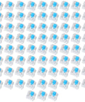 Blue 3 Pin Pre Lubricated Clicky Mechanical Keyboard Switches Pack Of 72 arranged in rows, dustproof and waterproof.