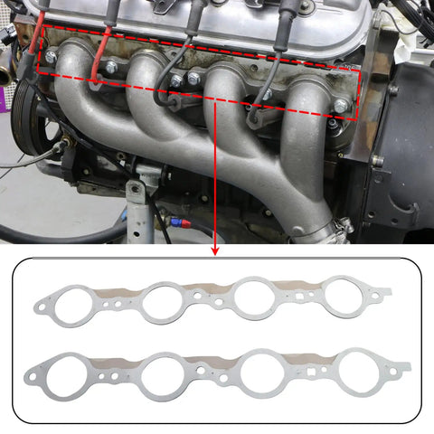 Exhaust Manifold Gasket Bolts Kit For All LS Series Engines Excluding LS7 Compatible With LS1 LS2 LS3 LS6 shown installed and gaskets