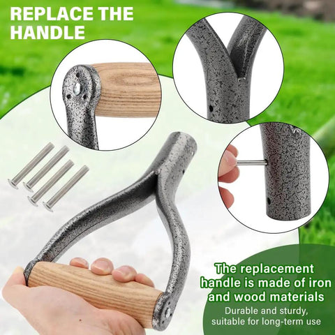 D Grip Handle For Metal Shovel Replacement With Wooden Grip 32mm Inner Diameter Ergonomic Y Type Design For Easy Digging Raking And Snow Shovel Spade Tools Four Rivets And Fast Tool Free Installation