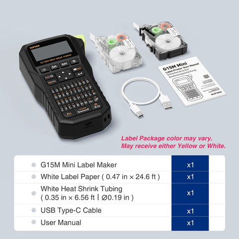 Ultra Handy Mini Portable Label Maker With Heat Shrink Tubes For Home Garage And Office Organization Rechargeable 1200mAh Battery Gives Weeks Of Use Supports Cable Continuous And Fixed Size Labels, kit with USB-C cable