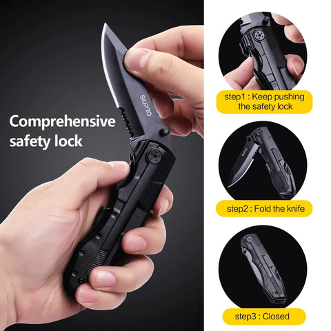 Everyday Carry Multitool For Men With Folding Knife And Pliers, showing comprehensive safety lock mechanism in use.