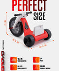 Romper Electric Tricycle For Kids 3 Plus Years, 24V Ride On Toy With 3-6 MPH Speed, shown in red with size dimensions.