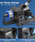 All In One 100W Soldering Station Kit With Digital Display and Hot Air Rework, showing LED screen and auto sleep feature.