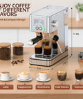 Premium Espresso Maker With Solid 20 Bar Pump And Quick Milk Frother For Silky Lattes Or Cold Brew Featuring Compact Stainless Steel Housing, brewing espresso and coffee drinks.