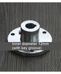Mecanum wheel flange coupling, 12mm inner diameter with key groove; metal, front close-up view