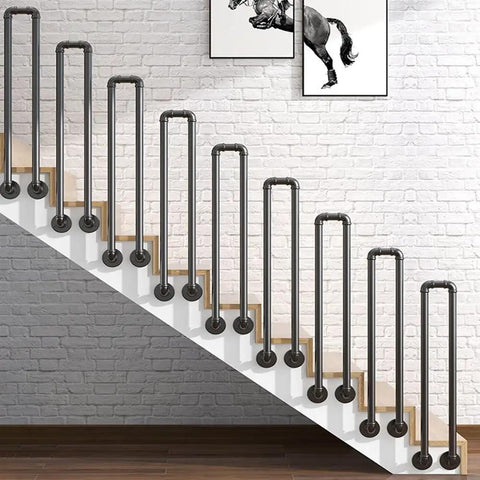 Tough As Nails Industrial Pipe Railing Featuring Slick Non Slip Iron Guardrail For Indoor Outdoor Steps And Decks on staircase.