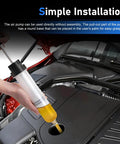 200cc Manual Fluid Extractor Pump With Dual Hoses For Quick Auto Oil Changes Universal Syringe Transfer Pump, clear plastic in engine bay