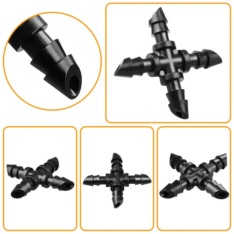 1/4 Inch Drip Irrigation Cross Fittings Barbed 4-Way Tee Connectors Kit For 1/4 Inch Tubing Easy Install Leak Free