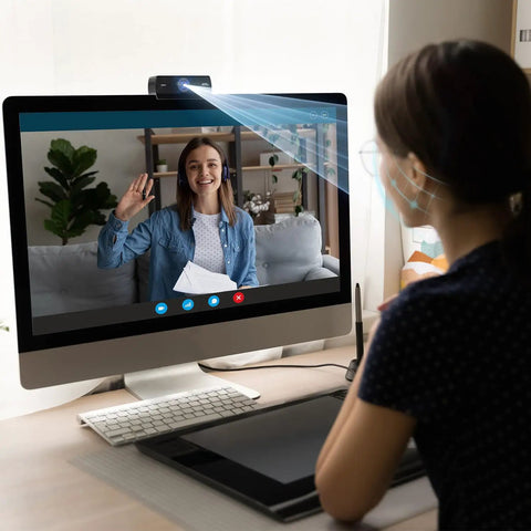 Ultra Crisp 1080P HD Webcam For Pc in use during a video call, showcasing clear quality for online classes and gaming.