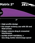 2 Inch Matrix Shield Cut Arrow Vanes green pack for archery and shooting, dimensions and features on black background