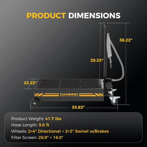 Product dimensions of Garage Ready Heavy Duty Electric Oil Drain Pan With Built In Pump, Badass 15 Gallon Steel Fluid Recovery Tank.