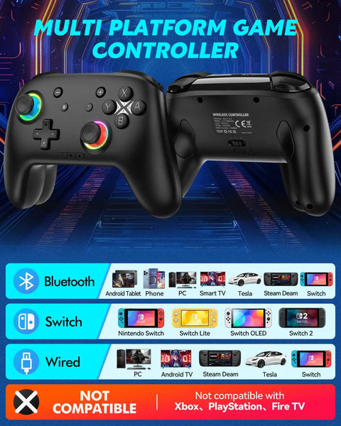 Enhanced Wireless Bluetooth Switch Controller For Nintendo Switch 2 Switch Lite And OLED with RGB Hall Effect Joysticks
