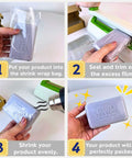 Odorless PVC Heat Shrink Wrap Bags 8x12 Inches, 100 Gauge, 100 Pack For Fast Packaging, Clear Durable Shrink Film That Shrinks Smoothly At Low Temp, Great For Jewelry, Crafts, And Small Gifts, shown shrinking a boxed item
