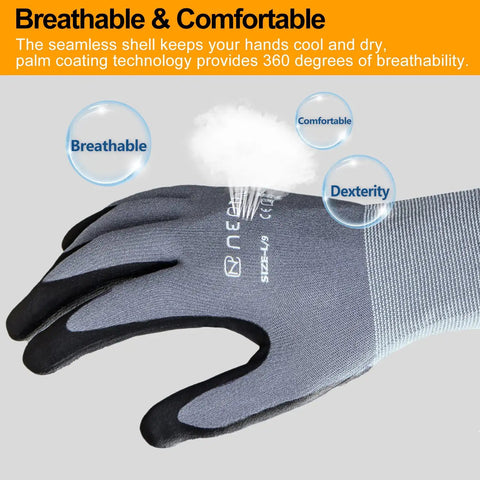 Grip Ready MicroFoam Nitrile Coated Work Gloves, Seamless Knit Nylon Bulk Pack, showing breathable and comfortable material