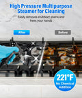 No Frills Steam Cleaner With Ten Second Rapid Heat And One Point Two Liter Tank Gives Straight Up Heavy Duty Punch That Cruises Past Nasty Grease And Stubborn Grime For Sweet Home And Car Cleanup Victory Runs Daily, cleaning up stovetop stains.