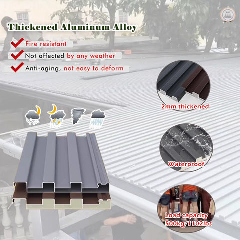 Built Tough As Nails All Weather Roofing Panels And Insulated Ceiling Tiles For Sheds Pergolas And Detached Garages featuring thickened aluminum alloy roof panels.