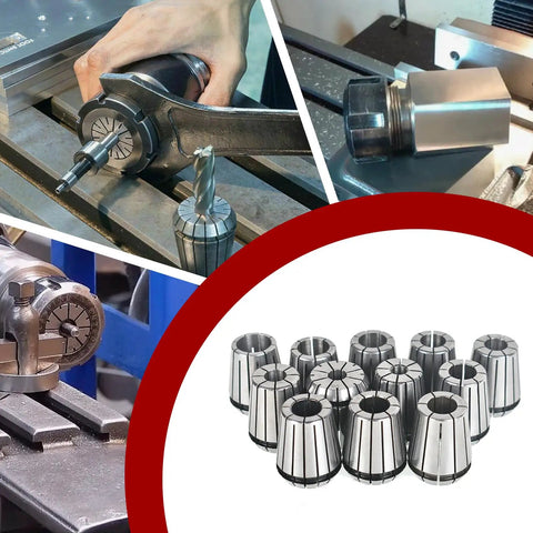 Beefy Pro Grade ER32 Collets Set, Twelve Pieces, One Eighth To Three Quarters Inch Range, Includes Nine Sixteenths, Five Eighths, Eleven Sixteenths Inch, Spring Steel, Ground For Tight Tolerance, Perfect For CNC Milling, Lathe, And Routing