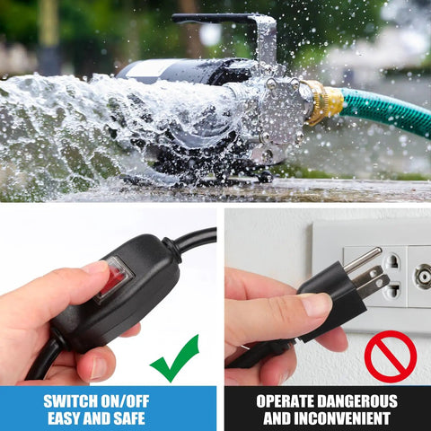 Hella Efficient Heavy Duty Electric Water Transfer Pump 115V 1/10 Hp Portable Utility Pump with hose and switch for easy operation.