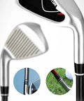 Close-up of Universal Black Golf Club Ferrules For Iron Shafts, 12 Pack With Single Silver Ring on silver iron shafts.
