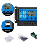 Powerful 12V 24V PWM Solar Controller With LCD Display And USB Output, 100A MPPT Style Charger featuring dual USB and LCD close-up