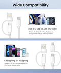 4 In 1 USB C Charger Cable With USB C To USB C And Lightning Adapters, 60W Fast Charging, 6.6Ft Universal Multi Charging Cord