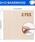 Three 12x12 inch basswood sheets, 1/8 inch thick, unfinished wood for laser cutting and engraving.