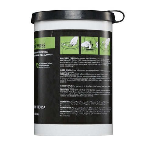 NatureGrit Hand & Surface Wipes canister, 72-count, white container with black lid and green label.