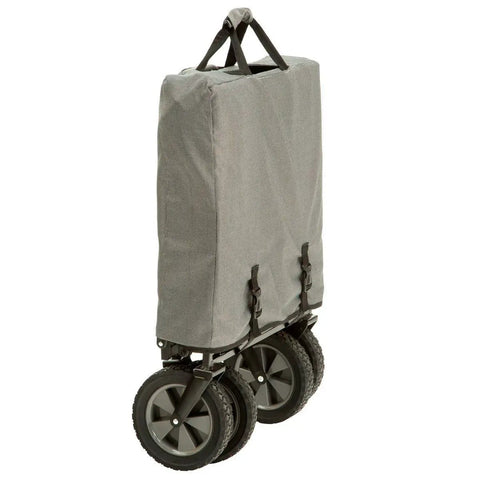 Collapsible Outdoor Utility Wagon With Folding Table And Drink Holders, Large Capacity, Easy Setup, No Assembly Needed, folded gray