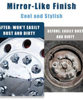 Comparison of heavy duty semi truck hub covers showing rust resistance and mirror-like chrome finish