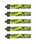 Five Lava II 1S LiHV Battery 320mAh 95C With BT2 Connector for Tiny Whoop drones, arranged in a line, with green labeling.