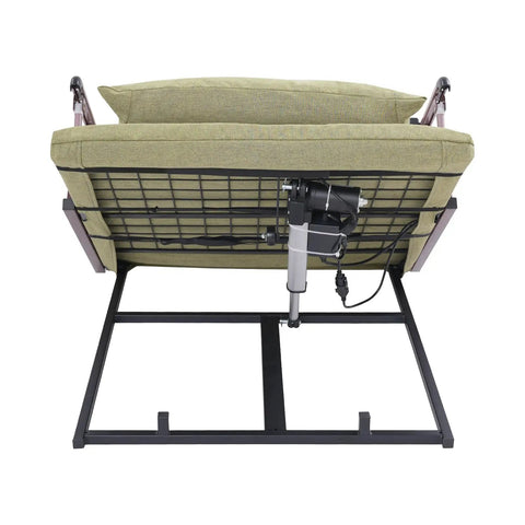 Power Lifting Backrest For Bed With Remote Control, 80 Degree Adjustable Electric Recliner, 661 Pounds Heavy Duty Capacity, back view showing motor and frame.