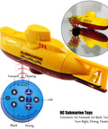 Yellow Mini RC Submarine Toy With Remote Control For Water Tank Play Dive Underwater Surface And Float Built In Battery USB Charger