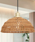 Two Pack Linen Cord Boho Pendant Lights With Hemp Rattan Wicker Brushed Brass Finish Ideal For Kitchen Island And Dining Room