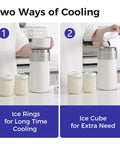 Keep Their Bottle Frosty On The Fly With This 22 Oz Portable Breast Milk Cooler For Work Commutes Featuring Heavy Duty Vacuum Insulation That Holds Cold All Day Long Without Breaking A Sweat Tsa Approved, showing ice rings and ice cube options.