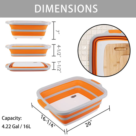 Large Collapsible BBQ Prep Tub With Lid 4.22 Gal 16L Foldable Camping Sink dimensions and features.