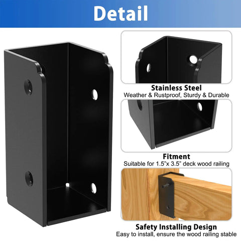 12 Pack 2x4 Stainless Steel Deck Railing Brackets Connectors For Stair Fence Rails And Wood Posts, Heavy Duty 304 Stainless, Each Bracket Supports Up To 40 Lbs