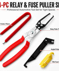 Four Piece Relay And Fuse Puller Set For Tight Spaces with relay and fuse pullers displayed on white background