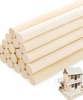 Heavy Duty 20 Pack Wooden Dowel Rods 3/8 X 15 Inch Round Unfinished Hardwood Sticks stacked for craft projects.