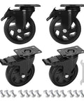 5 Inch Heavy Duty Caster Wheels Set Four Pack With 1800 Lbs Total Capacity And Steel Frame Top Plate Durable Plate Casters With Double Ball Bearings Lockable Swivel Quiet Rubber Wheels And Safety Brakes Includes 16 Screws