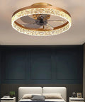 19.7 Inch Bladeless Ceiling Fan With Lights And Remote Dope Modern Enclosed Low Profile Design with Crystal Edge in Bedroom
