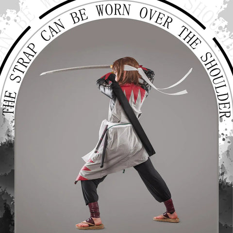 Person wearing Long Sword Bag For Katana Carrying Case With Shoulder Strap Dope Ninja Sword Sheath during martial arts pose